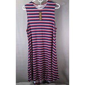 Riley & James Striped Sleeveless Swing Dress Pockets Plus Size 1X Red White Blue